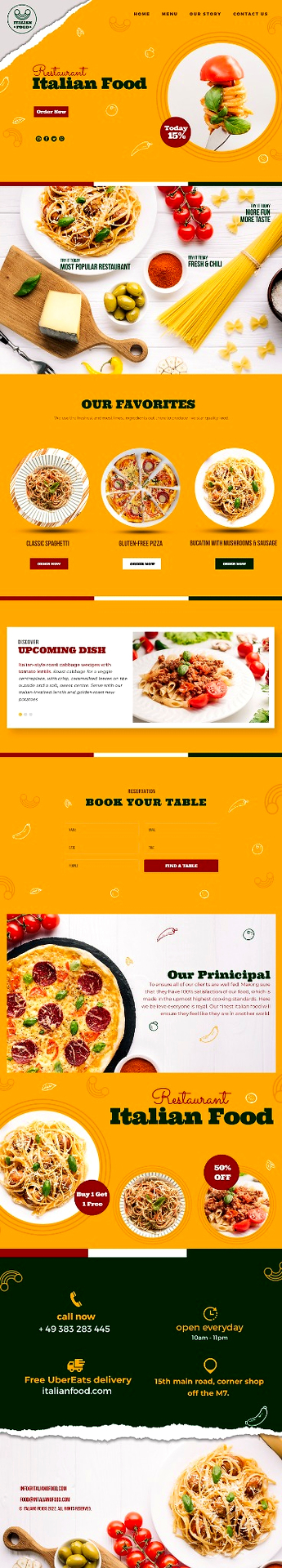 Italian Food restaurant website full-page showcase