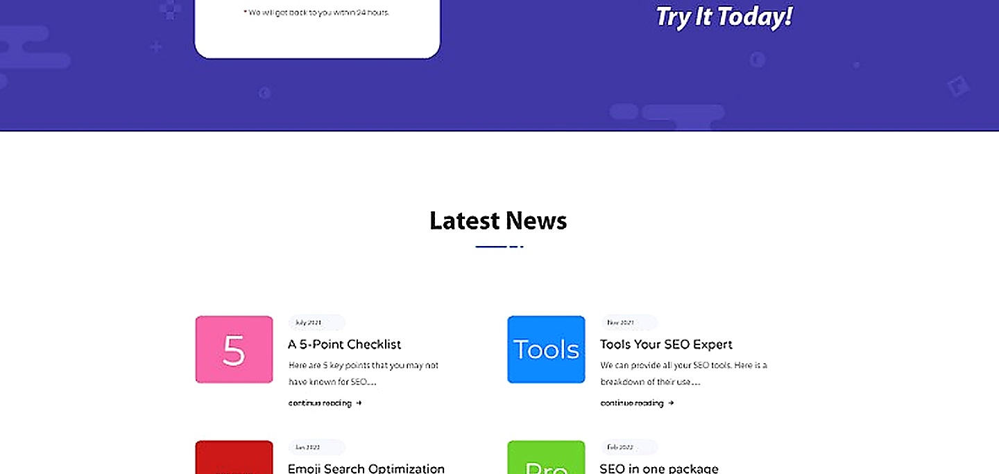 SEODA Latest News section with blog cards