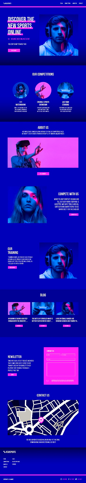 NEWSPORTS esports competition website full-page showcase