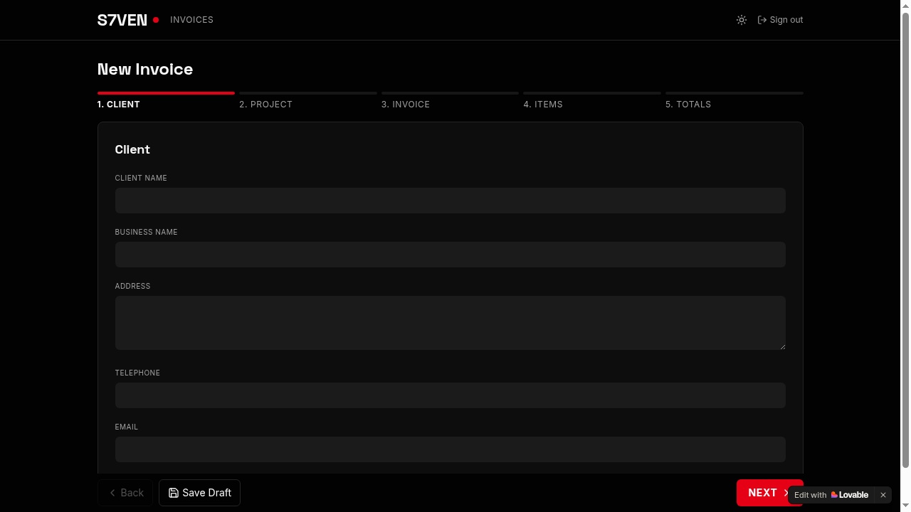 Invoice builder interface