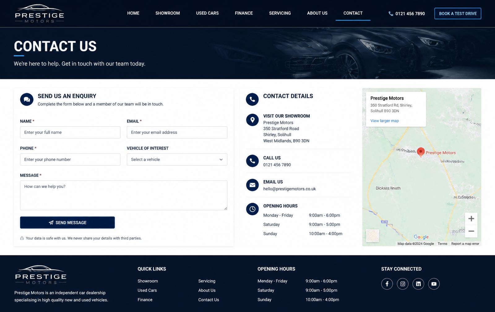 Contact Page — Triple A Motors website