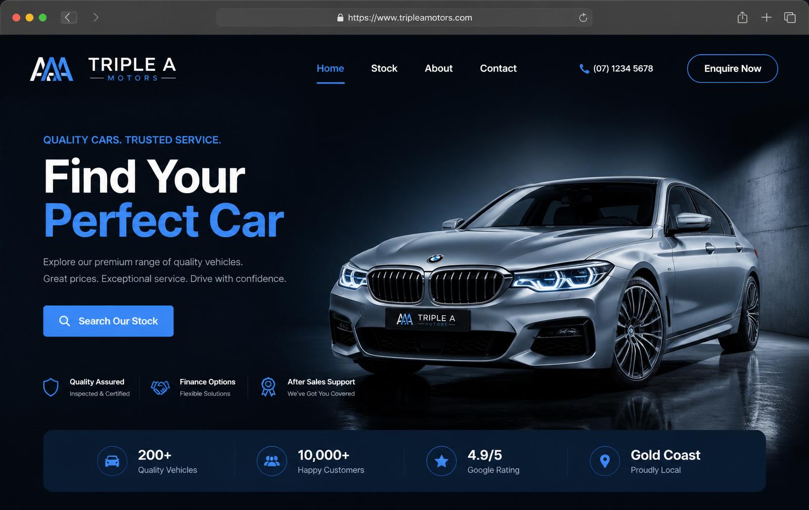 Triple A Motors website hero showcase